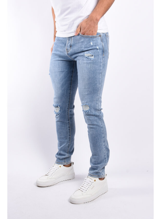 Slim Fit Stretch Jeans “Dean” Light Blue Washed / Slightly Distressed