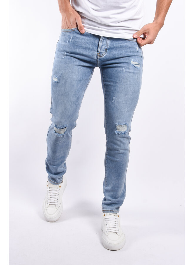 Slim Fit Stretch Jeans “Dean” Light Blue Washed / Slightly Distressed