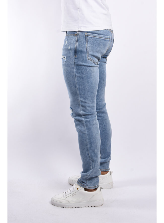 Slim Fit Stretch Jeans “Dean” Light Blue Washed / Slightly Distressed