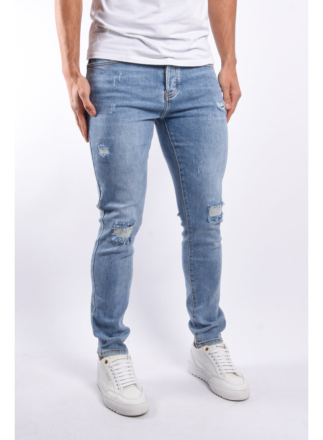 Slim Fit Stretch Jeans “Dean” Light Blue Washed / Slightly Distressed