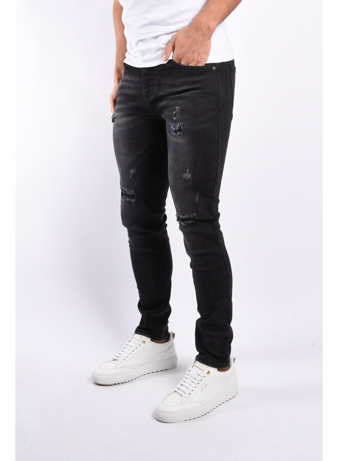 Slim Fit Stretch Jeans “Dean” Black Washed / Slightly Distressed
