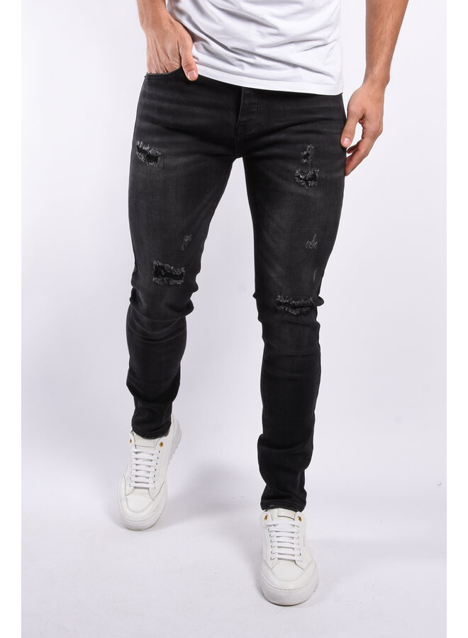 Slim Fit Stretch Jeans “Dean” Black Washed / Slightly Distressed