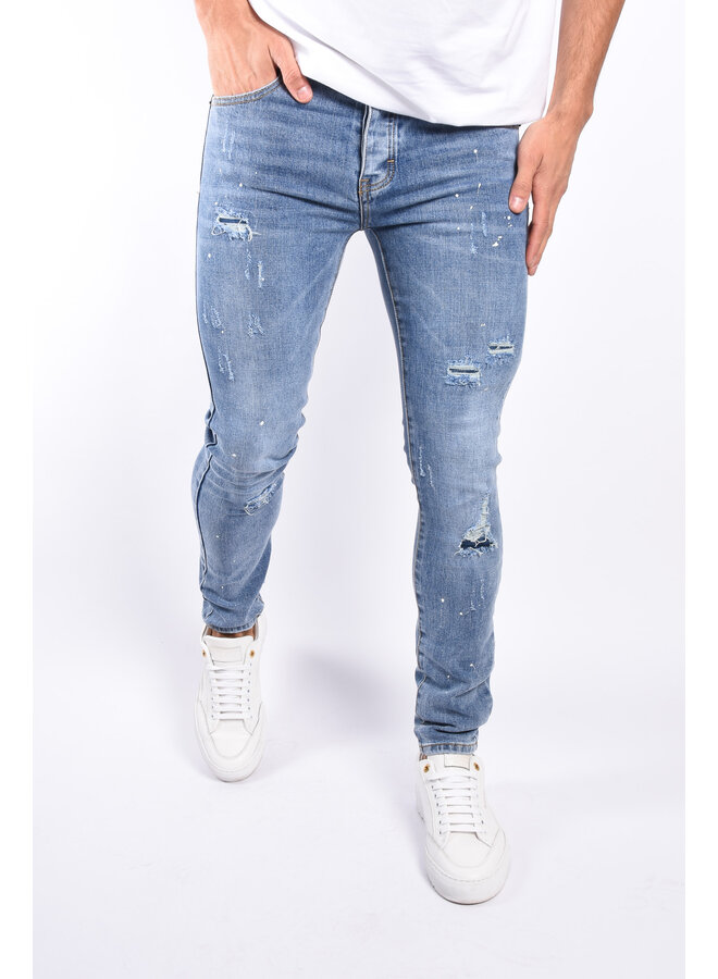 Slim Fit Stretch Jeans “soka” Light Blue with splashes