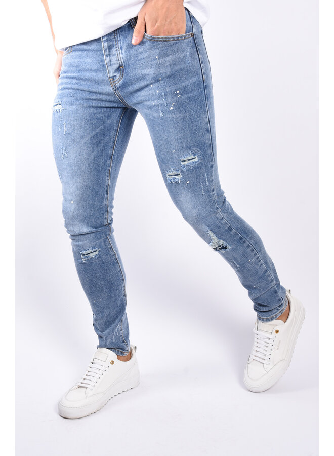 Slim Fit Stretch Jeans “soka” Light Blue with splashes