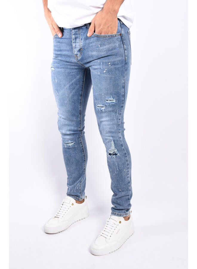 Slim Fit Stretch Jeans “soka” Light Blue with splashes