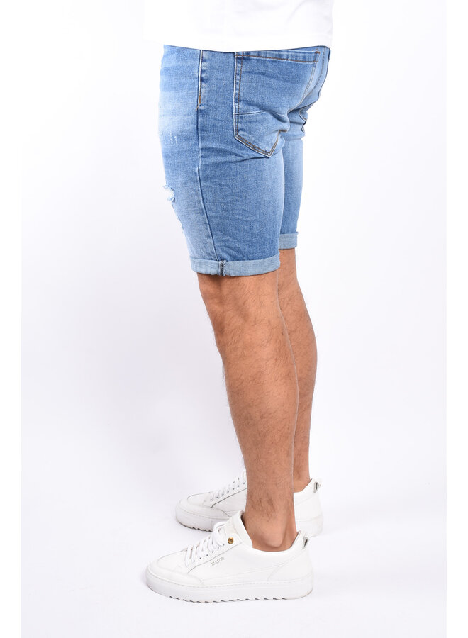 Stretch Jeans Shorts “Jerome”  Light Blue Basic Distressed