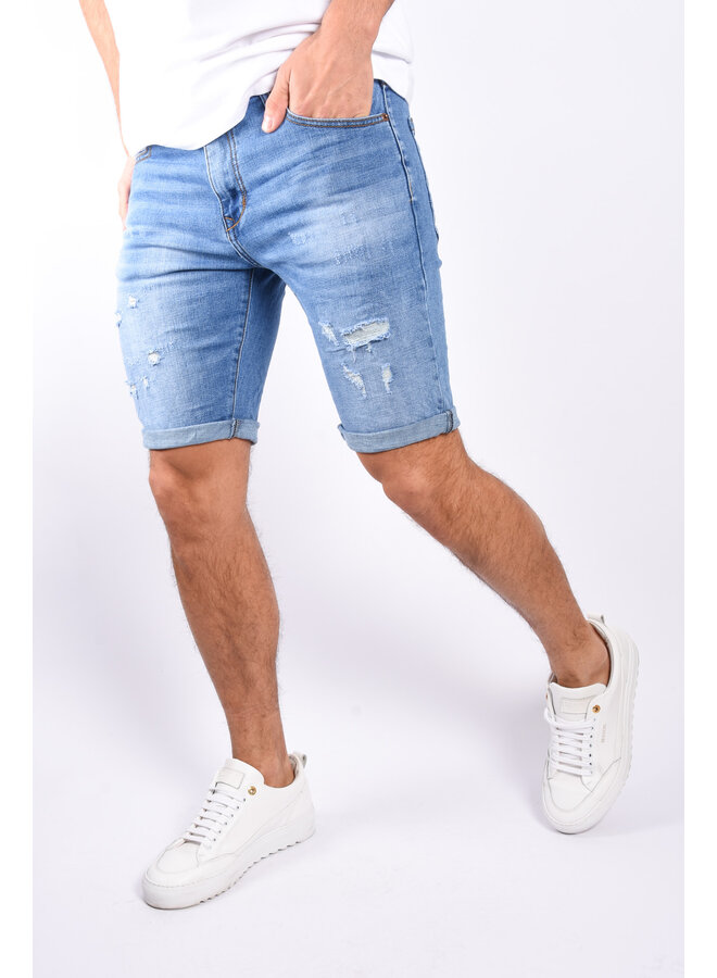 Stretch Jeans Shorts “Jerome”  Light Blue Basic Distressed