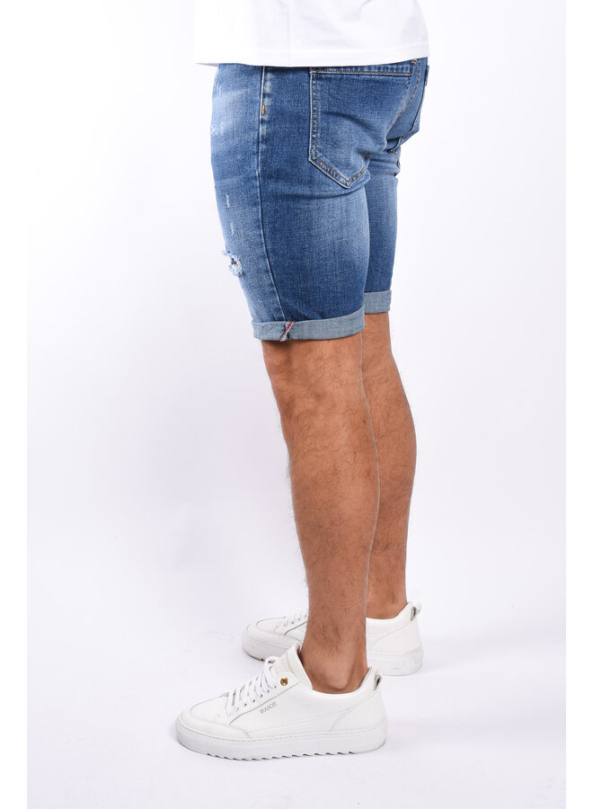 Stretch Jeans Shorts “Falco” Blue Basic Distressed