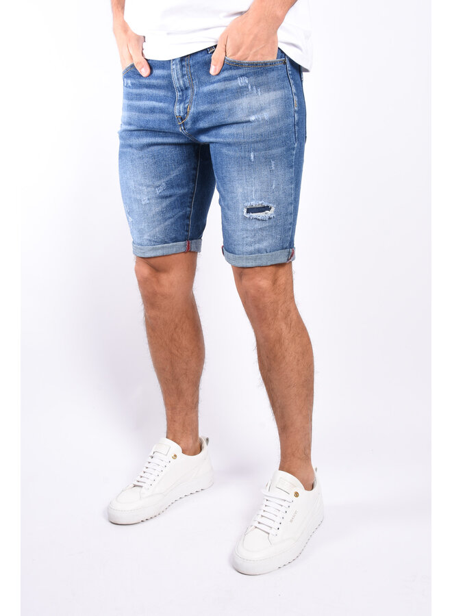 Stretch Jeans Shorts “Falco” Blue Basic Distressed