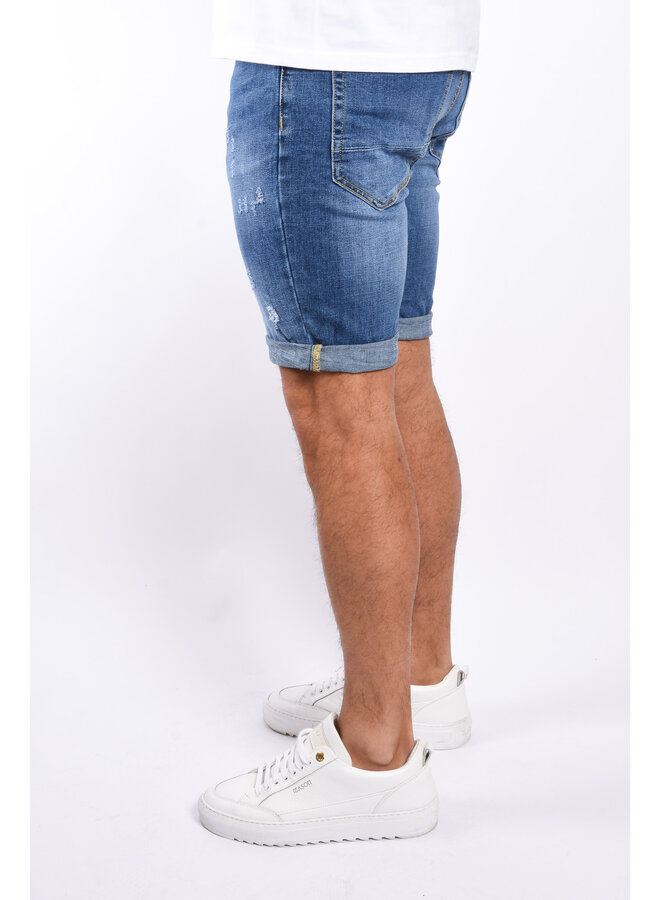 Stretch Jeans Shorts “Archie” Blue Basic Washed / Distressed