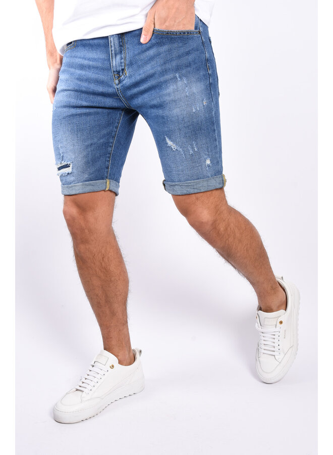 Stretch Jeans Shorts “Archie” Blue Basic Washed / Distressed