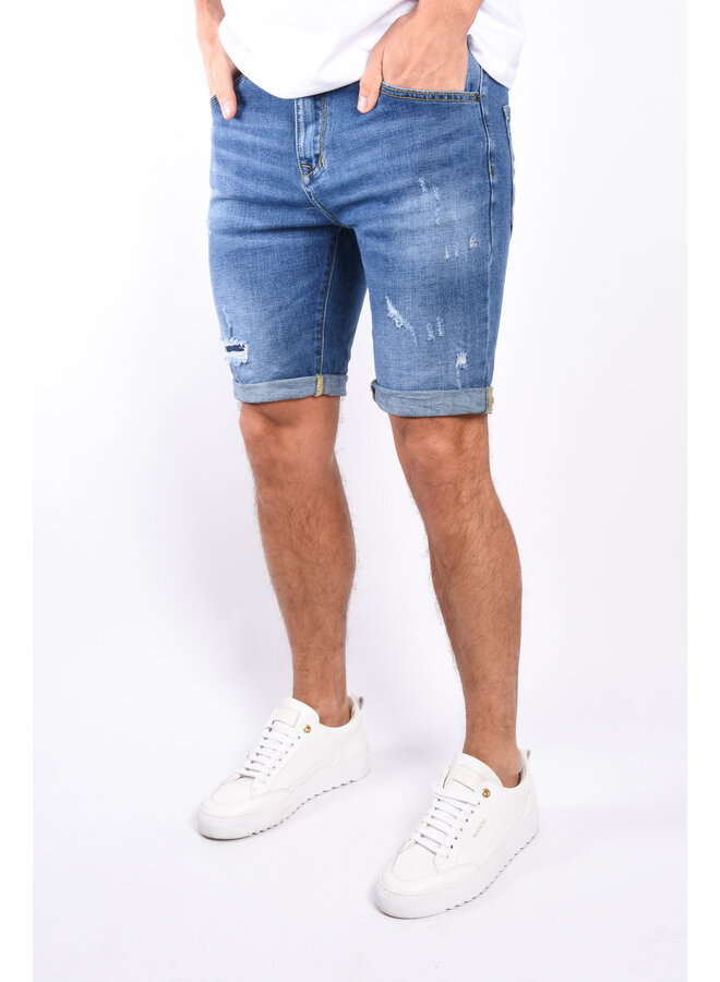 Stretch Jeans Shorts “Archie” Blue Basic Washed / Distressed