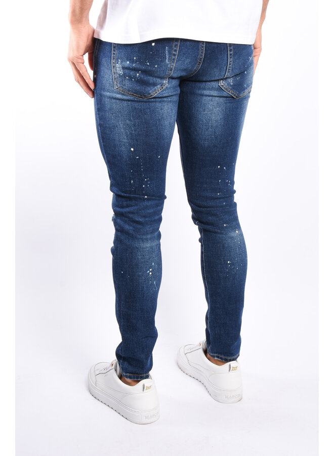 Slim Fit Stretch Jeans “soka” Dark Blue with splashes