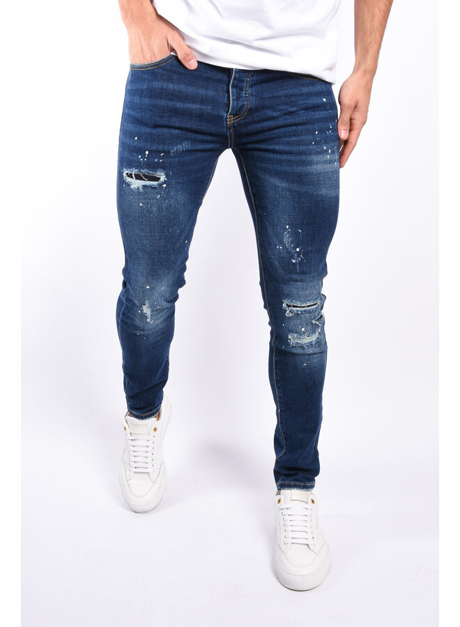 Slim Fit Stretch Jeans “soka” Dark Blue with splashes