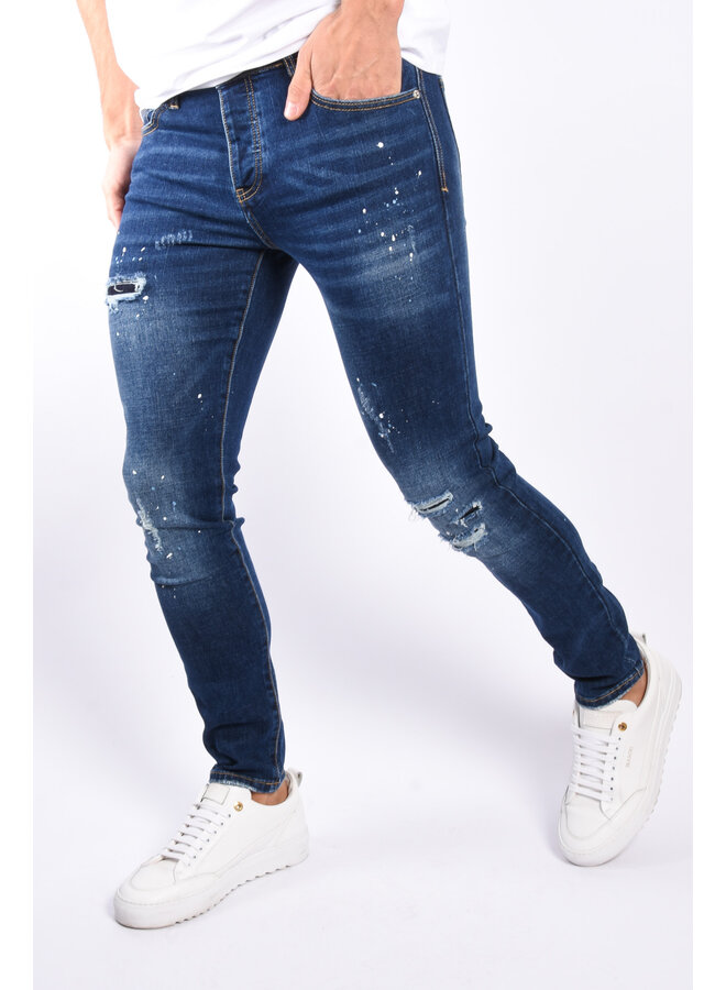 Slim Fit Stretch Jeans “soka” Dark Blue with splashes