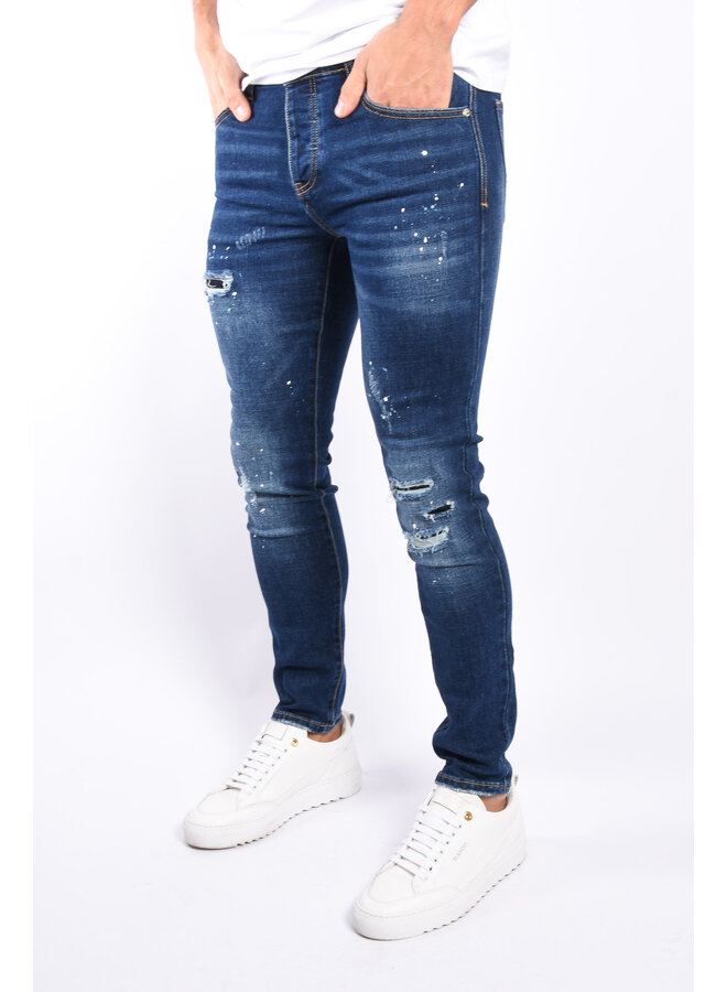 Slim Fit Stretch Jeans “soka” Dark Blue with splashes