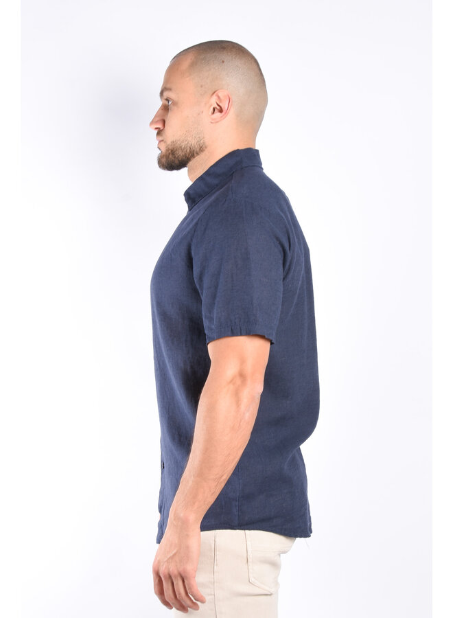Premium Linnen Short Sleeve Blouse Navy Blue