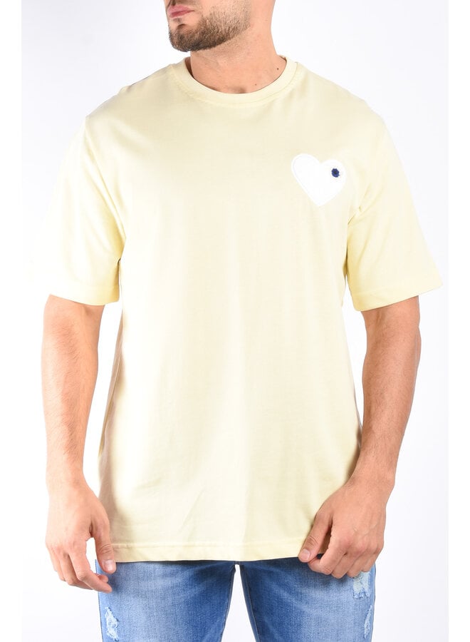 Premium Oversize Loose Fit T-shirt “Heart” Pastel Yellow / White