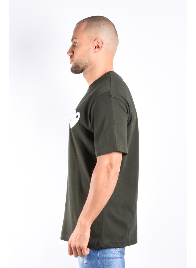 Premium Oversize Loose Fit T-shirt “Heart” Deep Green / White