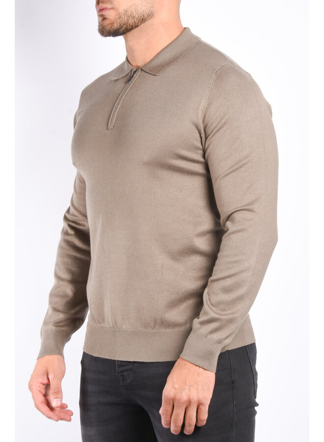 Long Sleeve Zipper Polo “Lorenzo” Khaki Green