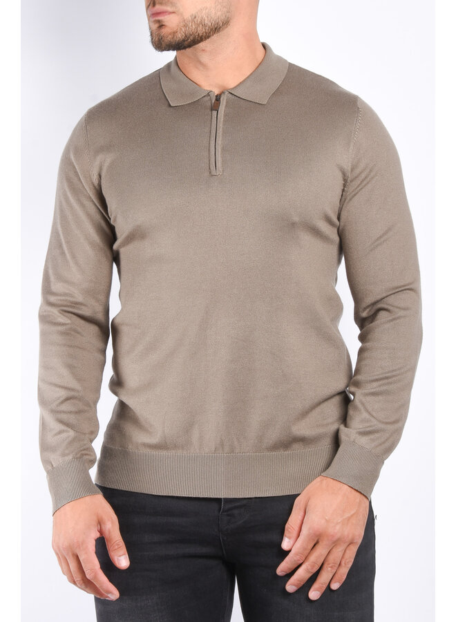 Long Sleeve Zipper Polo “Lorenzo” Khaki Green