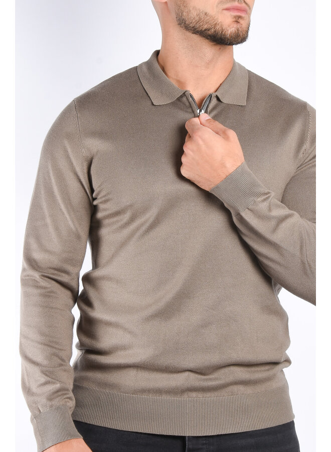 Long Sleeve Zipper Polo “Lorenzo” Khaki Green