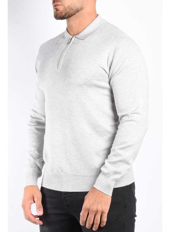 Long Sleeve Zipper Polo “Lorenzo” Light Grey Melange