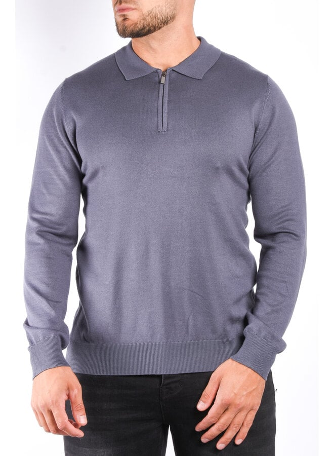 Long Sleeve Zipper Polo “Lorenzo” Blue / Grey