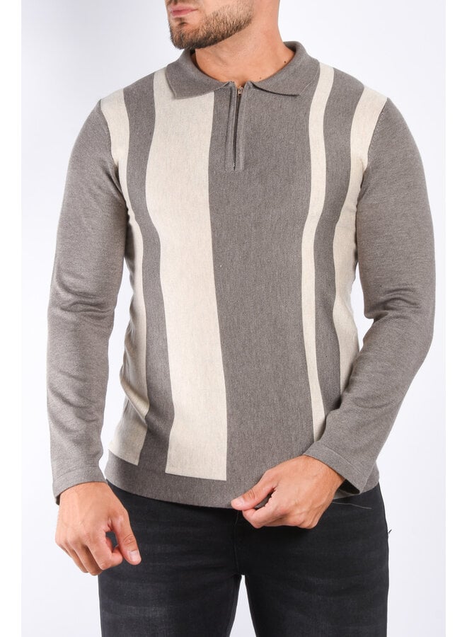 Premium Long Sleeve Zipper Polo “Rocco” Grey / Beige