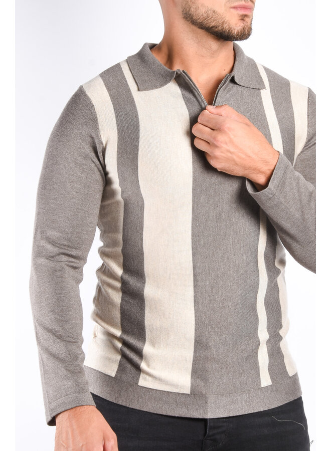 Premium Long Sleeve Zipper Polo “Rocco” Grey / Beige