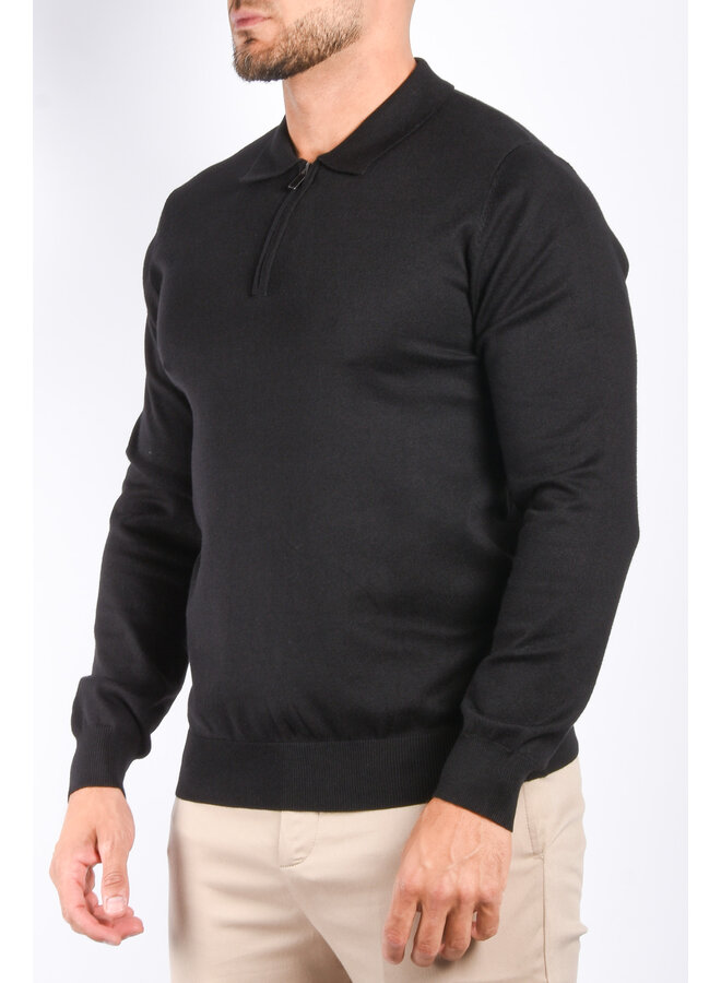 Long Sleeve Zipper Polo “Lorenzo” Black