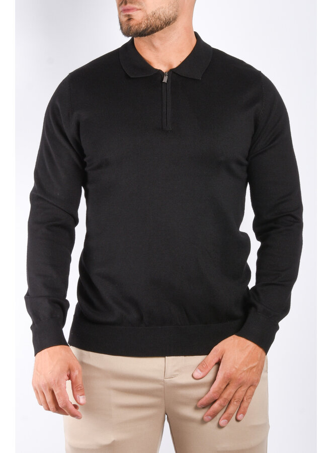 Long Sleeve Zipper Polo “Lorenzo” Black