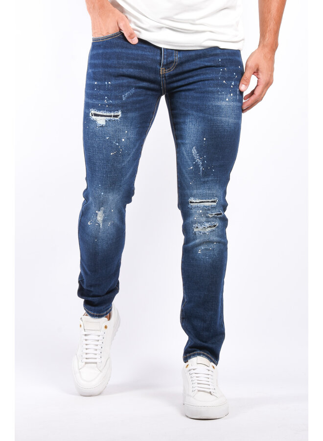Slim Fit Stretch Jeans “Nouri” Blue Washed / Splashed