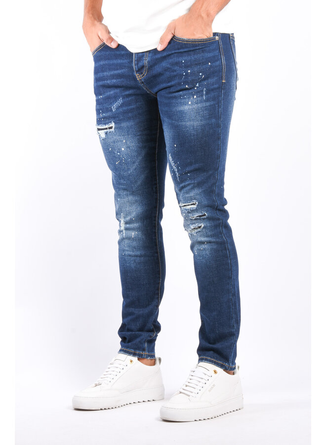 Slim Fit Stretch Jeans “Nouri” Blue Washed / Splashed