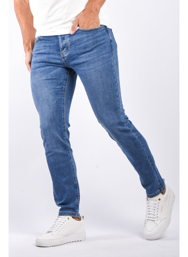 Slim Fit Stretch Jeans “Lucas” Blue Washed
