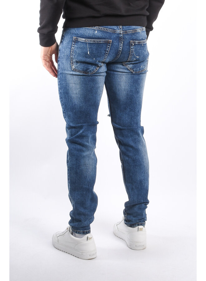 Slim Fit Stretch Jeans “Cassian” Blue / White splashes