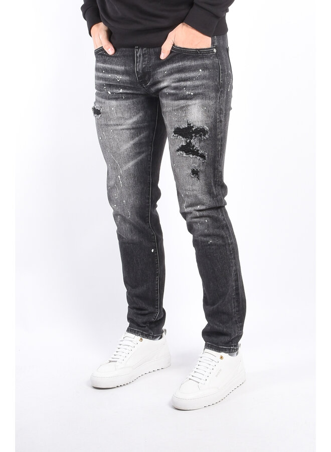 Slim Fit Stretch Jeans “Cassian” Black with Splashes