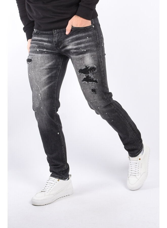 Slim Fit Stretch Jeans “Cassian” Black with Splashes
