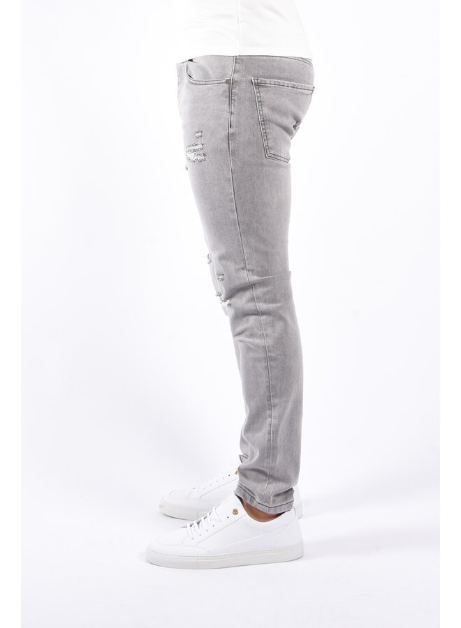 Slim Fit Stretch Jeans “Ruiz” Grey Washed / Distressed
