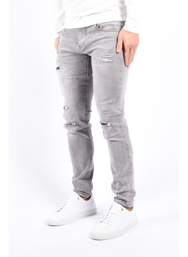 Slim Fit Stretch Jeans “Ruiz” Grey Washed / Distressed