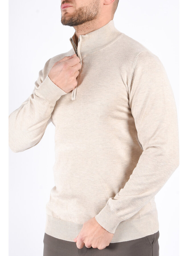 Half Zipped Sweater “Alessio” Beige Melange