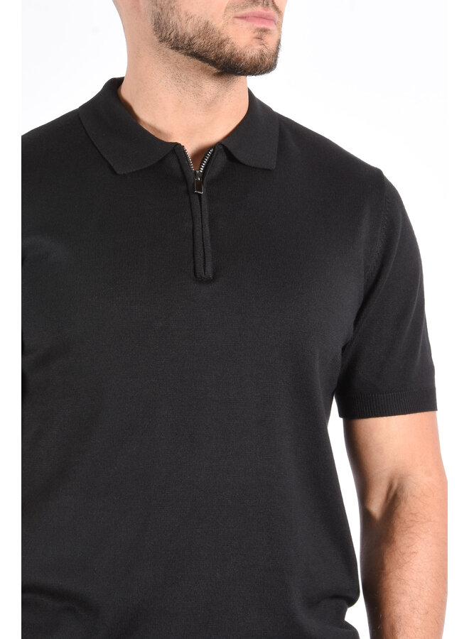 Premium Knit Zipper Polo “Samuel” Black