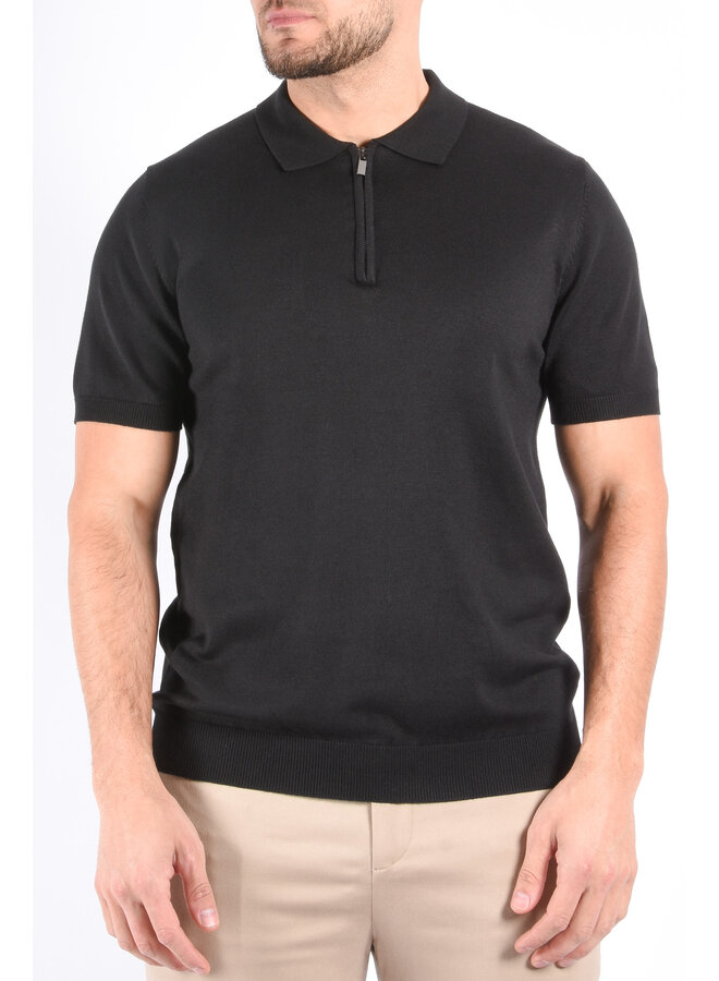 Premium Knit Zipper Polo “Samuel” Black