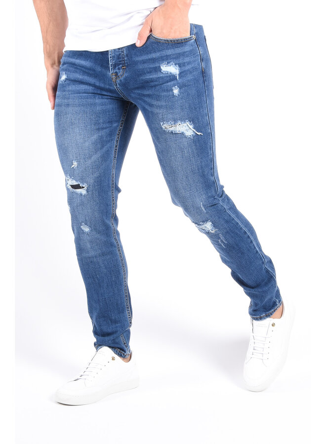 Slim Fit Stretch Jeans “Zenzi” Blue Distressed