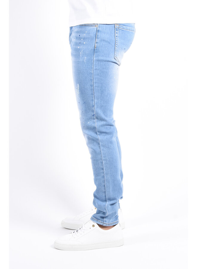Slim Fit Stretch Jeans “Noa” Light Blue Splashed