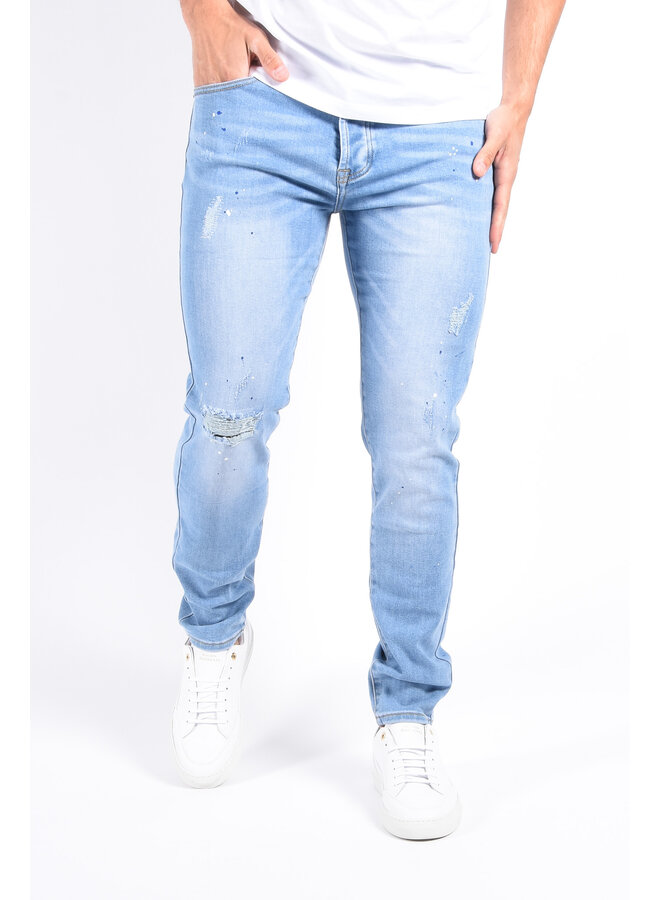 Slim Fit Stretch Jeans “Noa” Light Blue Splashed
