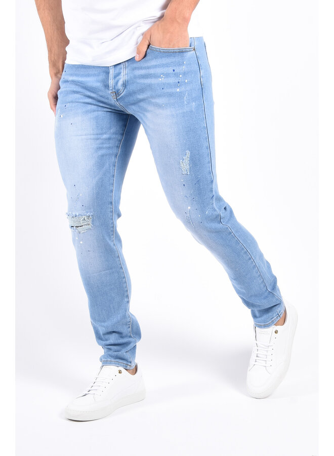 Slim Fit Stretch Jeans “Noa” Light Blue Splashed