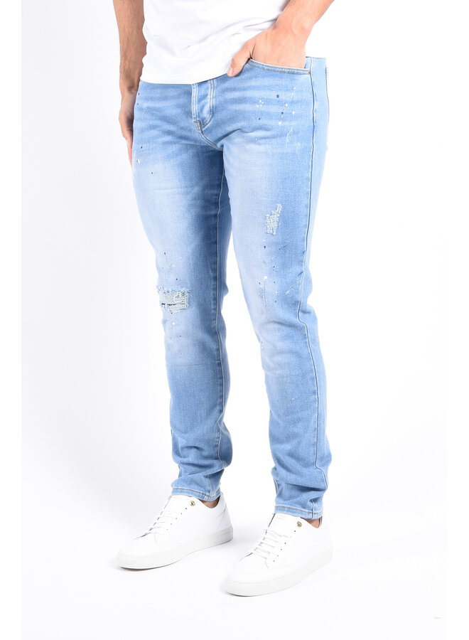 Slim Fit Stretch Jeans “Noa” Light Blue Splashed