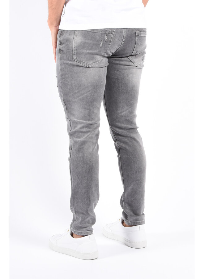 Slim Fit Stretch Jeans “Zeno” Grey Distressed