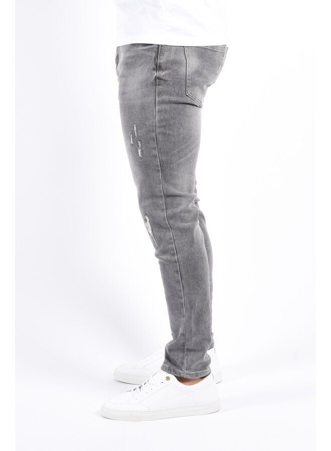 Slim Fit Stretch Jeans “Zeno” Grey Distressed